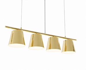 (Latão - Especiais) Lustre DIDI Barra 110 cm Golden Art T903H4LT 4 Cúpulas Pintadas –