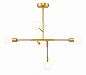 (Latão - Especiais) Lustre Five Golden Art T1550LT com 5 Soquetes E27 – Iluminação Decorativa