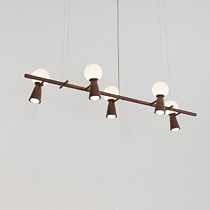 Lustre PIVÔ Linear com 5 Bolas de Vidro e Spots em Pintura – Golden Art Iluminação T9900-5PI