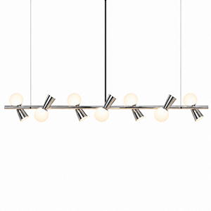 (Latão - Especiais) Lustre PIVÔ Linear 7 Bolas Vidro Spots – Golden Art Iluminação T9900-7LT