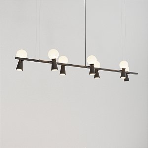 Lustre PIVÔ Linear em Latão com 7 Bolas de Vidro e Spots – Golden Art Iluminação T9900-7LT