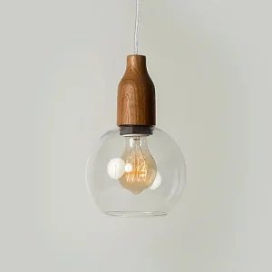 Pendente BOLHA com Vidro Ø15cm e Detalhe em Madeira – Golden Art Iluminação T2466MD