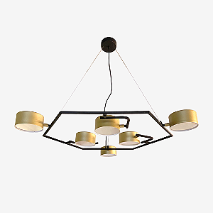 Pendente NELL Losango com 6 Focos LED 6W e Braços Giratórios – Golden Art Iluminação T8807-6PI