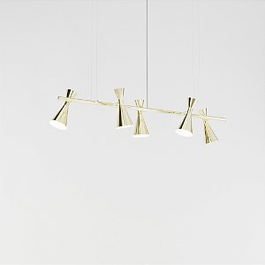 Pendente Picasso Linear 125cm com 5 Cones e Soquetes E27 em Pintura – Golden Art Iluminação Decorativa T1071-5PI