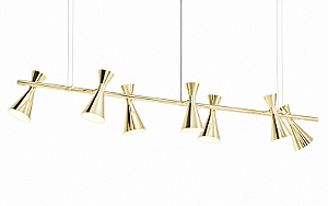 Pendente Picasso Golden Art T1071-7LT Linear 170cm com 7 Cones em Latão e Soquetes E27 – Iluminação Decorativa