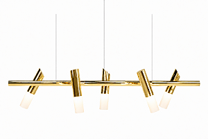 (Latão - Especiais) Pendente TAQ de Teto 130cm com 5 Focos GU10 em – Golden Art T2422-5LT