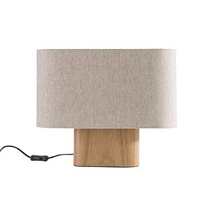 Abajur de Mesa Madelustre Elíptico 46x38cm Linho Madeira E27