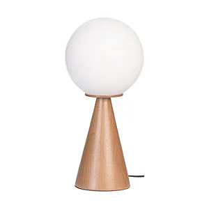 Abajur de Mesa Madelustre Esphera Ø20x44cm Globo Leitoso Madeira E27 3299