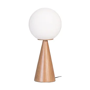 Abajur de Mesa Madelustre Esphera Ø25x67cm Globo Leitoso Madeira E27 3300