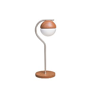 Abajur de Mesa Madelustre Sintonia Ø15cm Esfera Leitosa Madeira Castanho ou Preto G9 3220