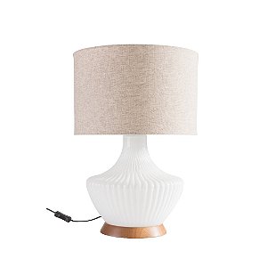 Abajur de Mesa Madelustre Trento Grande Ø38x61cm Linho Vidro Madeira 3xE27