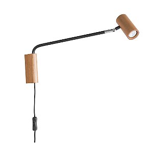 Arandela Articulável Madelustre Point MR11 50cm GU10 Mini Dicróica Madeira Castanho Imbuia ou Preto 3388