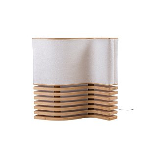 Luminária de Mesa Copan Madelustre Madeira Natural Linho ou Bouclé Inspirada no Edifício Copan 3350