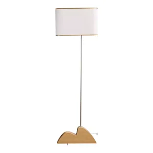 Luminária de Piso Pão de Açúcar Madelustre 165cm Madeira Natural Linho ou Bouclé Champagne