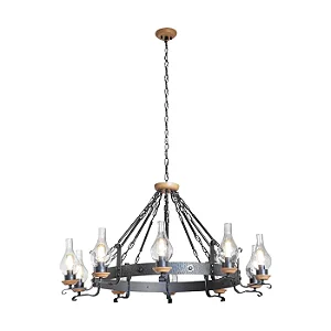 Lustre Madelustre Oxford 10 Lâmpadas 1,09m Castanho Preto com Vidro Cristal 3076-10
