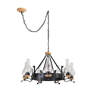 Lustre Madelustre Oxford 7 Lâmpadas 80cm Castanho Preto com Vidro Cristal 3076-7