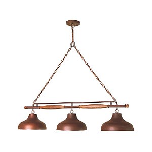 Lustre Pendente Madelustre Estancia Trilho Billiar 3 Lâmpadas 120cm Madeira Castanho Envelhecido 418