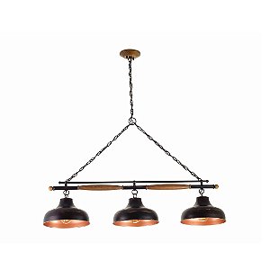 Lustre Pendente Trilho Madelustre Brooklyn 3 Lâmpadas 120cm Preto e Dourado Madeira Castanho 2858PC