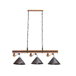 Lustre Pendente Trilho Madelustre Celeiro 3 Lâmpadas 120cm Preto Madeira Castanho E27 3263