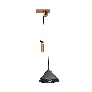Pendente Madelustre Celeiro 30cm Preto Madeira Castanho E27 3259