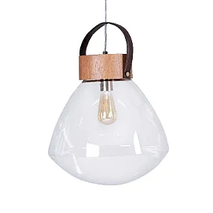 Pendente Madelustre Lampadari Grande 39cm Vidro Cristal Madeira Castanho 2836CT-94