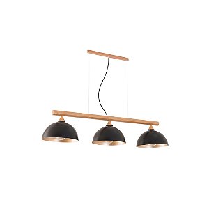 Trilho Pendente Madelustre Viena 120x130cm 3 Lâmpadas Madeira Preto e Dourado 3076-10