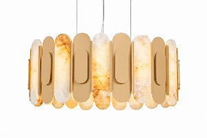 Lustre Metal Domado 6718 Hayla G 14xG9 Halopin 125x35x50cm Alumínio Acrílico e Pedra Ônix Bivolt