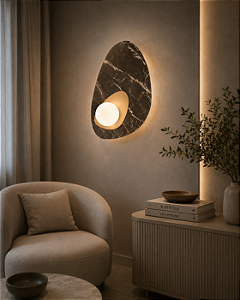 Arandela Metal Domado 6619 Bolle Rock Organic Ball Fita LED 6,3W G9 Halopin 28,5x40x15cm Alumínio Pedra e Vidro Bivolt