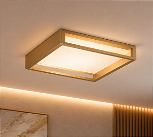 Plafon Metal Domado 6592 Almenara Quadrado 80cm Fita LED 27W 3000K 80x10x80cm Alumínio e Acrílico Frisado Bivolt