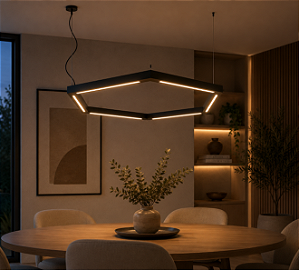 Pendente Zamanelli Horizontal Direto Metal Domado Código 9021DI LED Integrado 63W 6300lm Alumínio e Acrílico