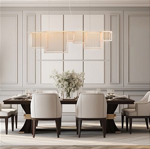 Lustre Metal Domado 6590 Almenara G Fita LED 30,1W 3000K 185x45x22,5cm Alumínio e Acrílico Frisado Bivolt