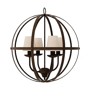 Lustre Pendente Globo 60cm 4x E27 Moderno para Sala de Jantar, Hall e Pé Direito Foco Metallo LU-404-4