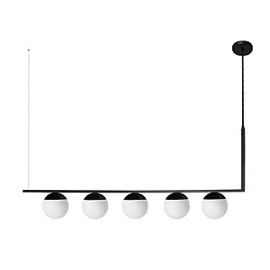 Pendente Itamonte Élle 489/5 1200x650mm 5 Globos Ø150mm 5x G9 em Alumínio e Vidro Fosco Branco