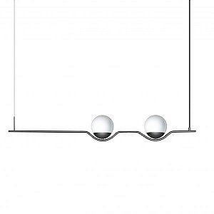 Pendente Itamonte Statera 509/2 70x1200mm 2 Globos Ø150mm 2x G9 em Alumínio e Vidro Fosco Branco