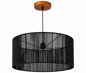 Pendente Regulável Imbuia Cúpula Cilíndrica Corda Preta 50x50x25cm 5L Trevisan