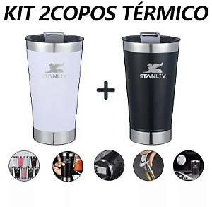 Kit 2 Copo Térmico Original Com Tampa e Abridor 473ml Cerveja Café Copo