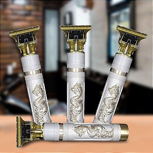 Maquina De Cortar Cabelo, Barba E Pezinho - Dragão Branco - Edição especial na cor branca e dourado (A PRONTA ENTREGA)