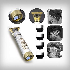 Maquina De Cortar Cabelo, Barba E Pezinho - Dragão Branco - Edição especial na cor branca e dourado (A PRONTA ENTREGA)