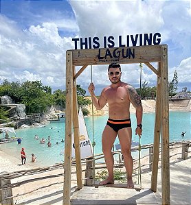 Sunga Duo List Preta com Laranja - Tradicional