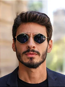 Óculos De Sol Hexagonal Dubai Preto Dourado