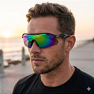 Óculos de Sol Esportivo Máscara Prime - Azul Claro Preto Fosco