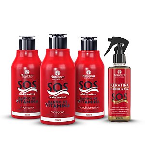 KIT SOS Banho de Vitaminas HOME CARE 300ML + Spray SOS Keratina 200ml - NATUREZA COSMÉTICOS