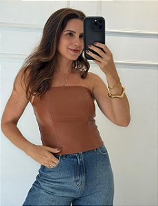 Blusa Martina Couro Marrom