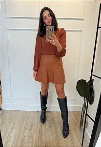 Saia Luisa Couro Marrom