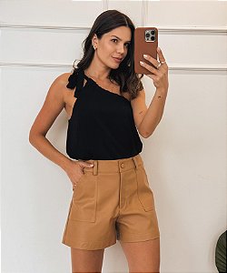 Short Couro Natália Camel