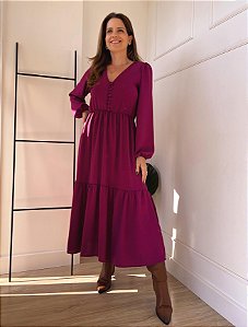 Vestido Midi Catarina Vinho
