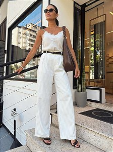Calça Vitoria Risca de Giz Branca
