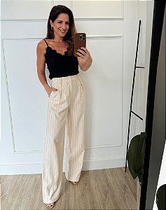 Calça Vitória Risca de Giz Bege