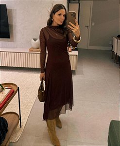 Vestido Midi Laura Marrom