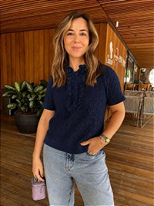 Blusa Tricô Denise Azul Marinho